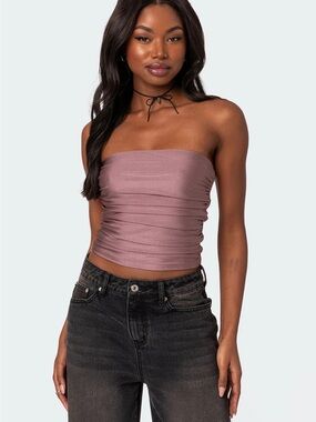 Edikted Women’s Maxeen Shiny Gathered Tube Top - Mauve